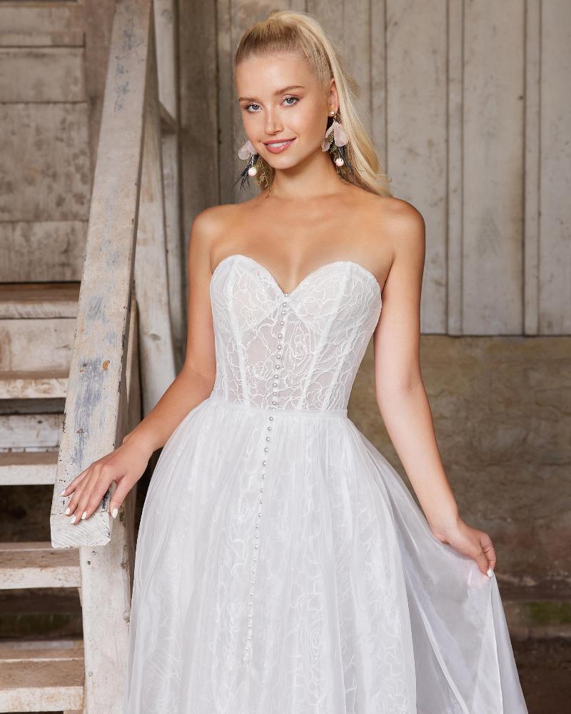 Lp2214 off the shoulder or strapless boho wedding dress with pockets and slit6